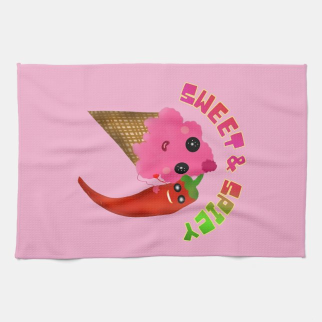 Custom gift Cute Ice Cream and Chili Pepper  Kitchen Towel (Horizontal)