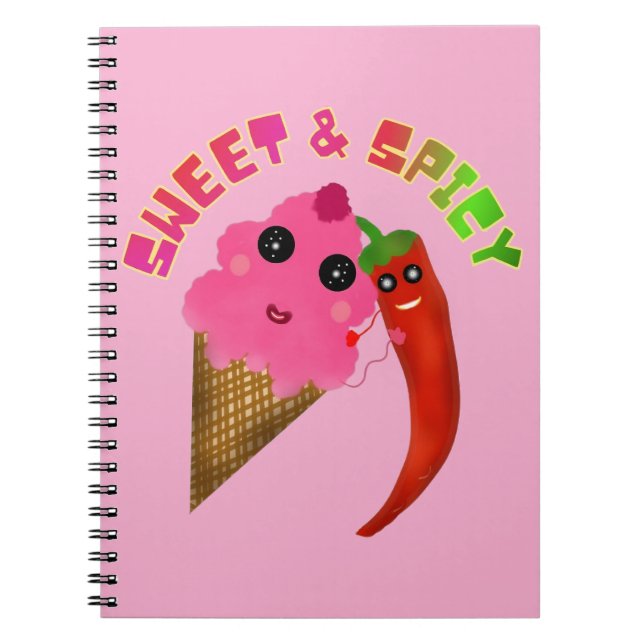 Custom gift Cute Ice Cream and Chili Pepper  Notebook (Front)