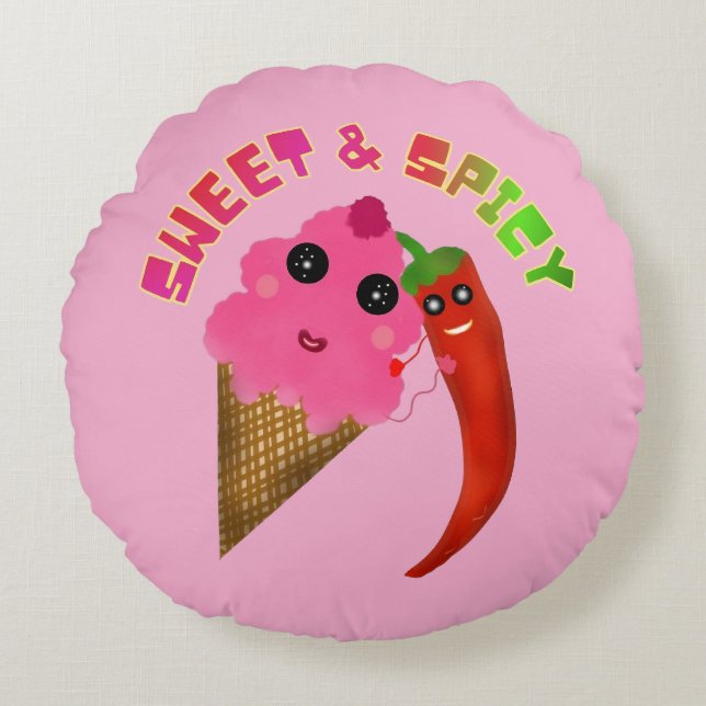 Custom gift Cute Ice Cream and Chili Pepper  Round Pillow (Front)