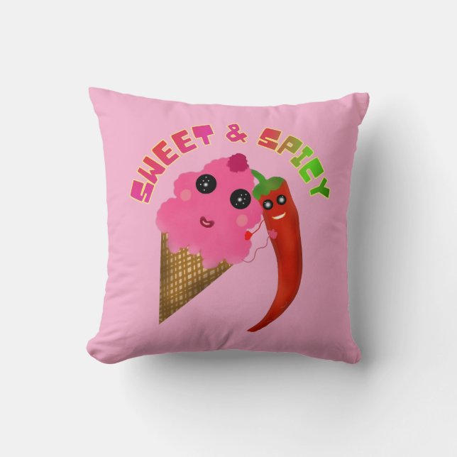 Custom gift Cute Ice Cream and Chili Pepper  Throw Pillow (Front)
