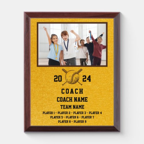 Custom Gift for Baseball Coach with Team Picture A Award Plaque
