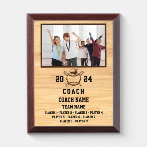 Custom Gift for Baseball Coach with Team Picture Award Plaque