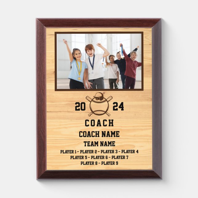 Custom Gift for Baseball Coach with Team Picture Award Plaque (Vertical)
