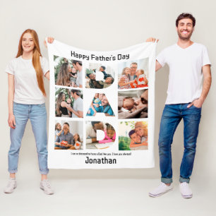 Custom Gift for Dad Fathers Day 9 Photo Collage Fleece Blanket