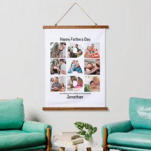Custom Gift for Dad Fathers Day 9 Photo Collage Hanging Tapestry