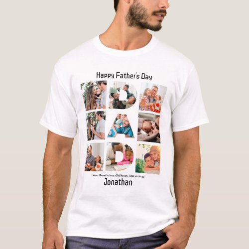 Custom Gift for Dad Fathers Day 9 Photo Collage T_Shirt