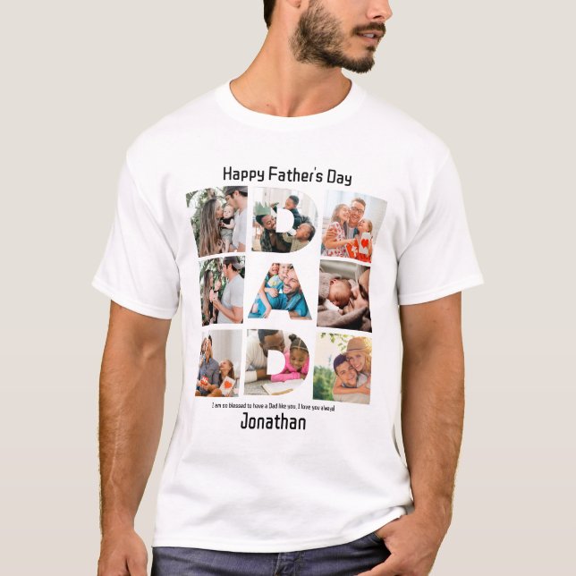 Custom Gift for Dad Fathers Day 9 Photo Collage T-Shirt (Front)