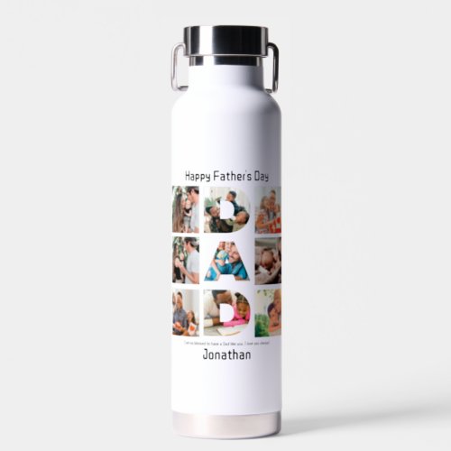 Custom Gift for Dad Fathers Day 9 Photo Collage Water Bottle