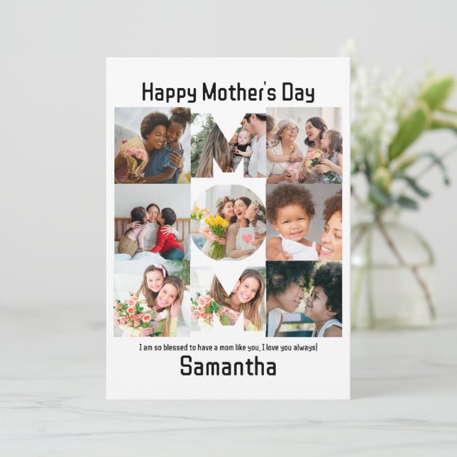 Custom Gift for Mom Mothers Day 9 Photo Collage Holiday Card (Standing Front)