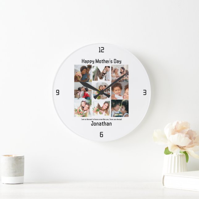 Custom Gift for Mom Mothers Day 9 Photo Collage Large Clock (Home)