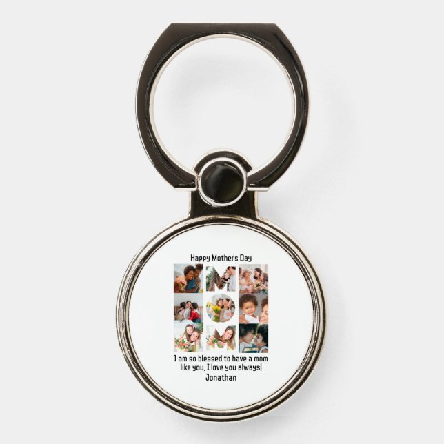 Custom Gift for Mom Mothers Day 9 Photo Collage Phone Ring Stand (Front)
