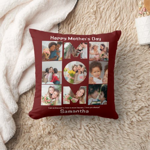 Custom Gift for Mom Mothers Day 9 Photo Collage Throw Pillow