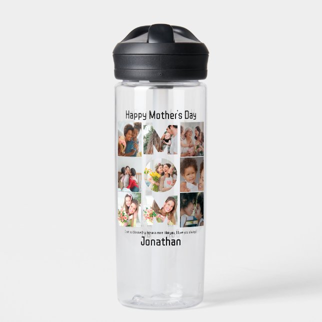 Custom Gift for Mom Mothers Day 9 Photo Collage Water Bottle (Front)