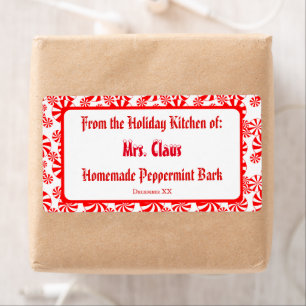 Custom Gift Red White Holiday Peppermint Pattern Label