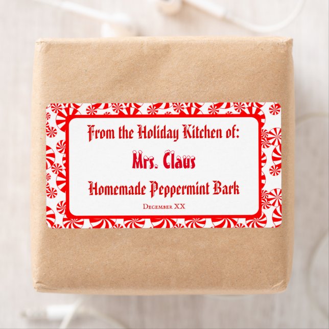 Custom Gift Red White Holiday Peppermint Pattern Label (Insitu)