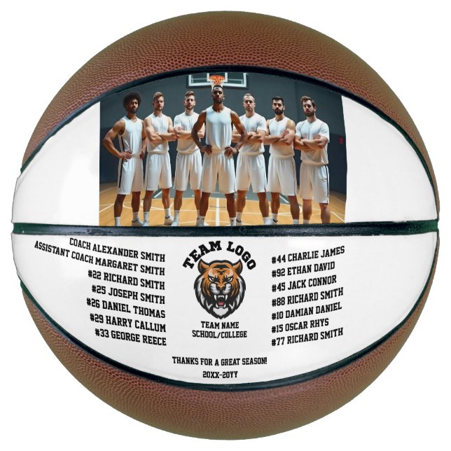 Custom Gift with Team Photo, Player Names & Logo Basketball (Front)