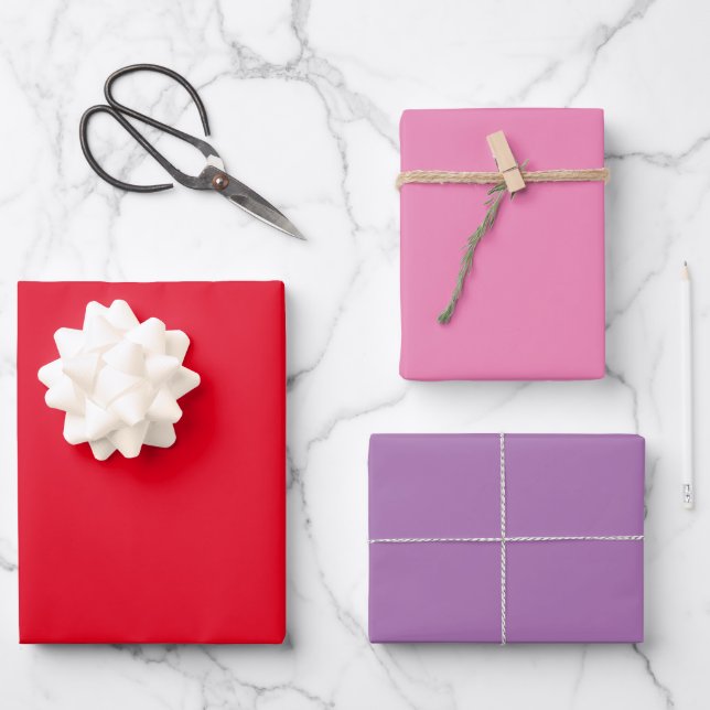 Custom Gift Wrapping Paper, Red, Pink Purples Paper Sheets (Front)