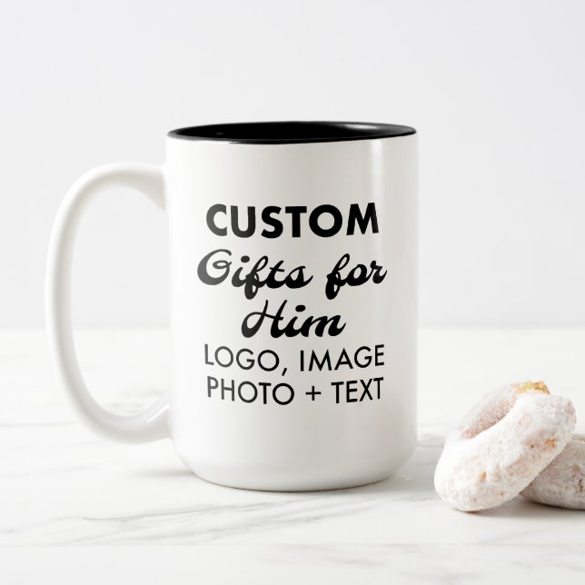 Custom Gifts for Him Black Two-Tone Mug 15oz. (With Donut)