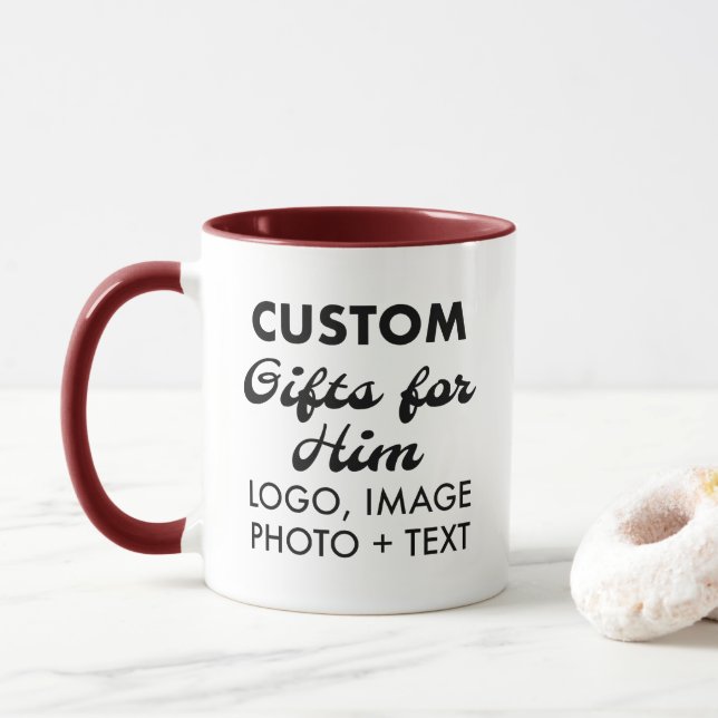 Custom Gifts for Him Maroon Combo Mug 11oz. (With Donut)