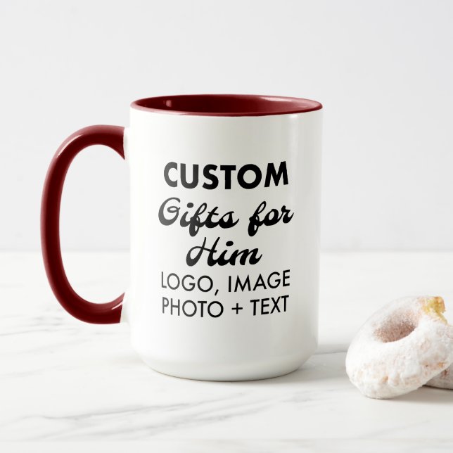 Custom Gifts for Him Maroon Red Combo Mug 15oz. (With Donut)