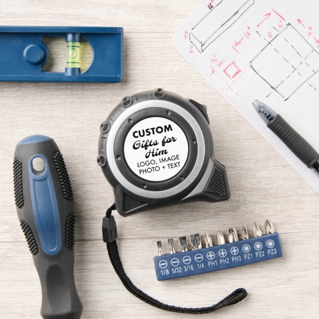 Custom Gifts for Him Silver Black 16' Tape Measure (Workshop)