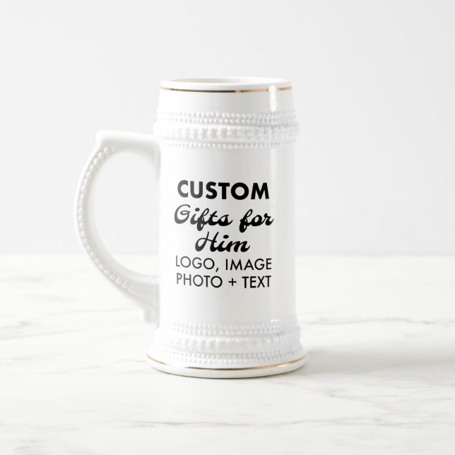 Custom Gifts for Him White Beer Stein Mug 20oz. (Left)