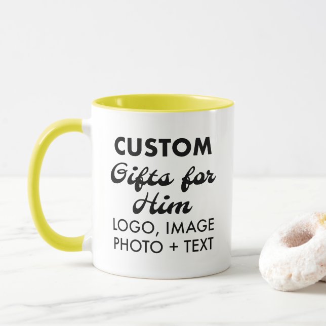 Custom Gifts for Him Yellow Combo Mug 11oz. (With Donut)
