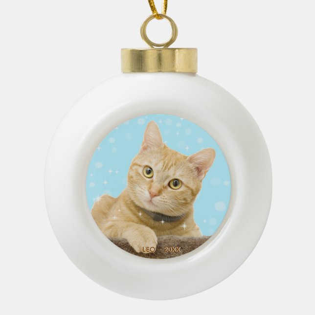 Custom Ginger Tabby Cat Photo Ceramic Ball Christmas Ornament (Front)