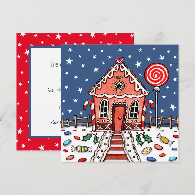 Custom Gingerbread House Christmas Invitation (Front/Back)