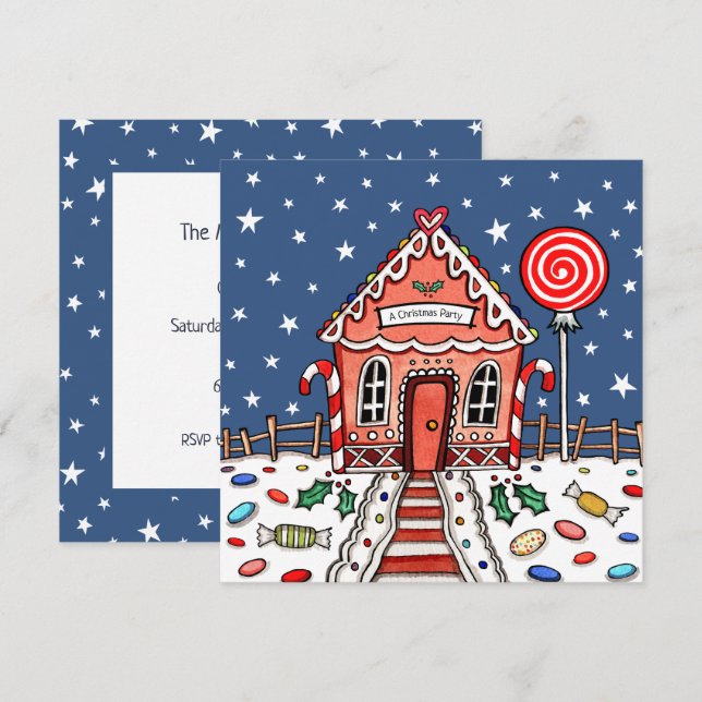 Custom Gingerbread House Christmas Invitation (Front/Back)