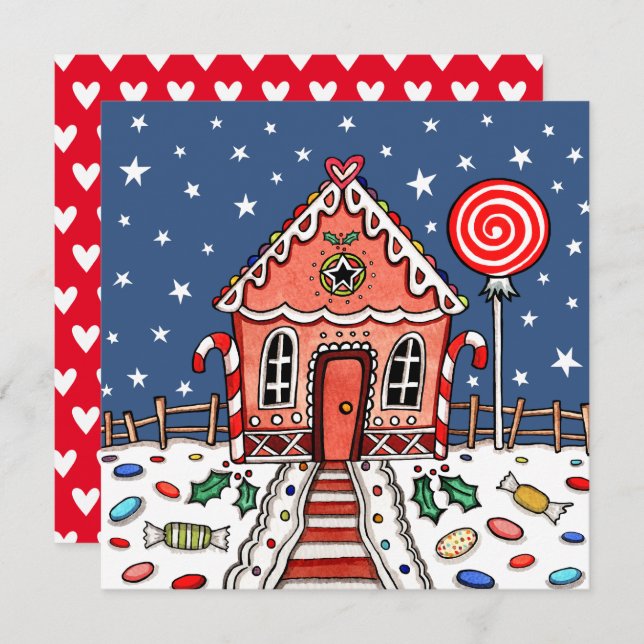 Custom Gingerbread House Christmas Invitation (Front/Back)