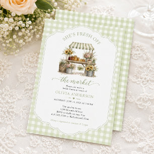 Custom Gingham She's Fresh Off The Market Invitation