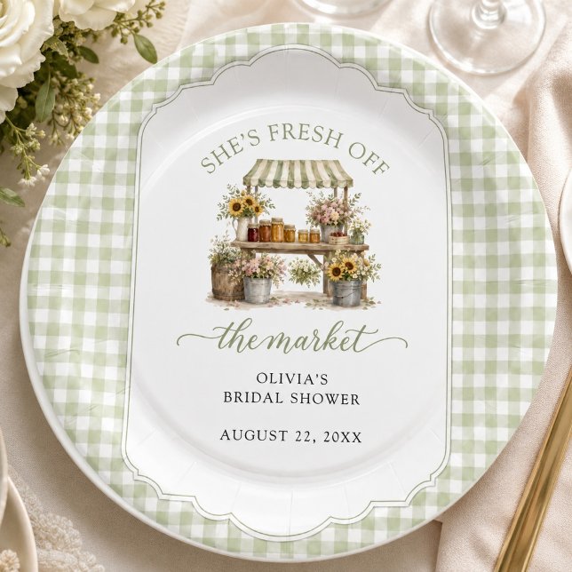 Custom Gingham She's Fresh Off The Market Paper Plates (Creator Uploaded)