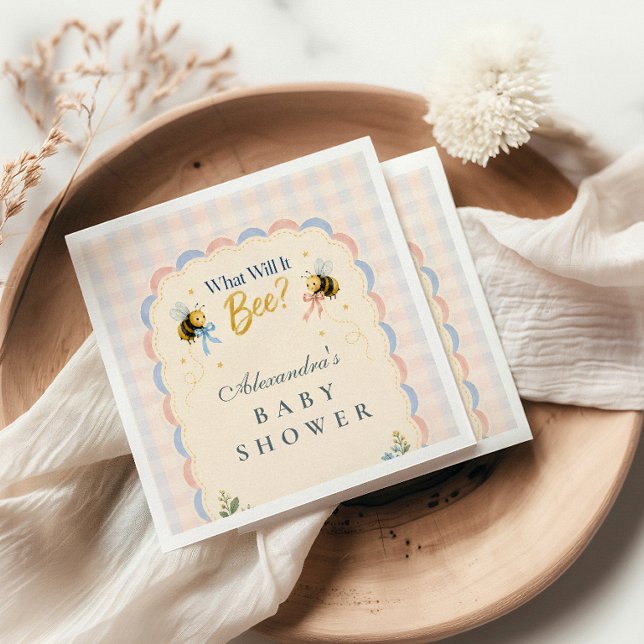 Custom Gingham What Will It Bee Napkins (Creator Uploaded)