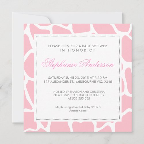 Custom giraffe baby shower invite
