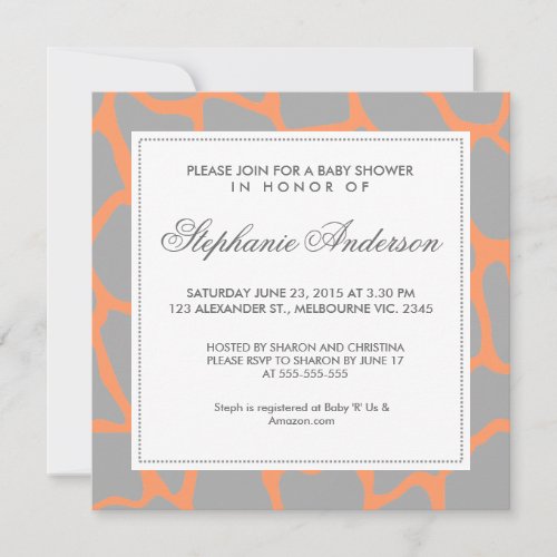 Custom giraffe baby shower invite