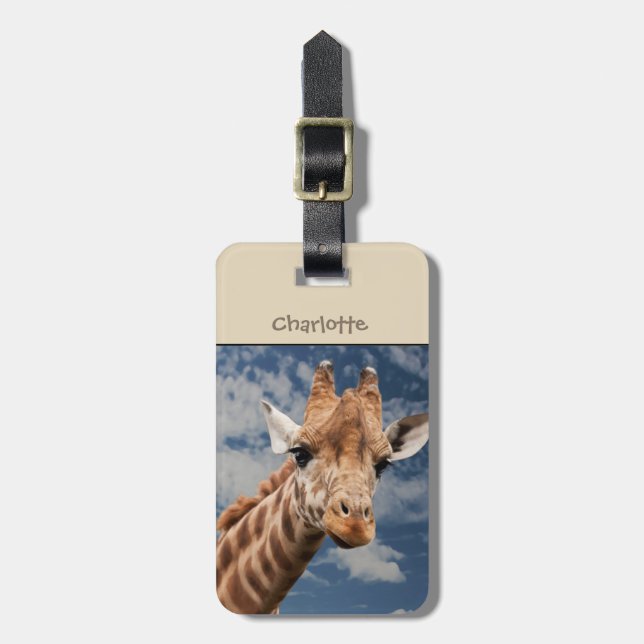 CUSTOM GIRAFFE LUGGAGE TAG. BEAUTIFUL CUTE GIRAFFE TAG (Front Vertical)
