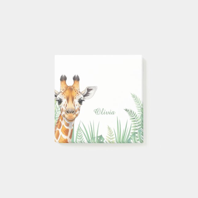Custom Giraffe Sticky Notes, Personalized Safari Post-it Notes (Front)