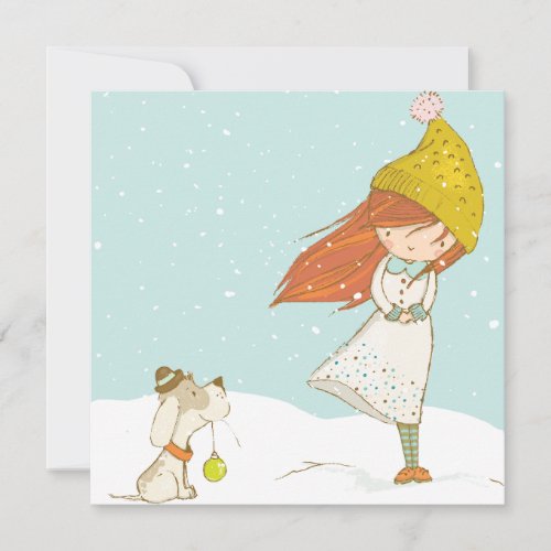 Custom Girl and Her Dog Cute Christmas Holiday Card
