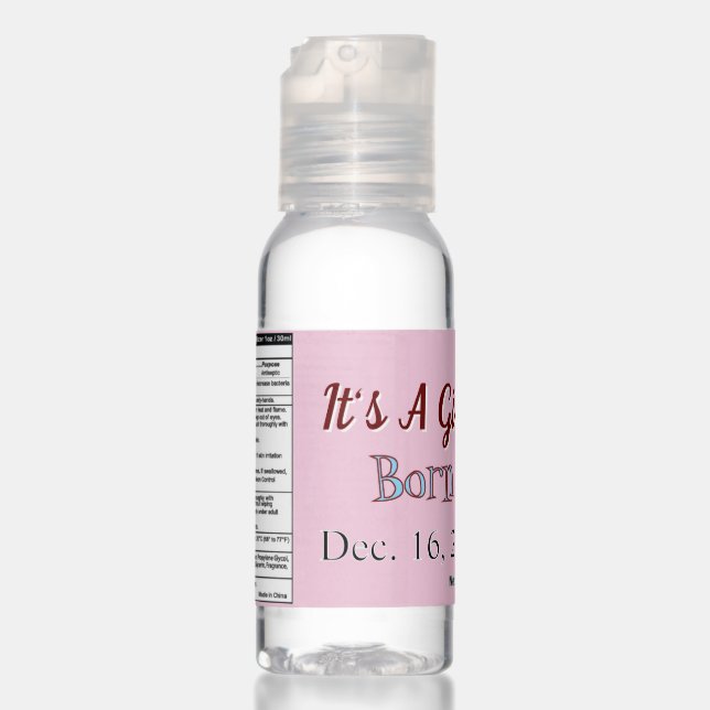 Custom Girl Birth Announcement Hand Sanitizer (Front 3rd)