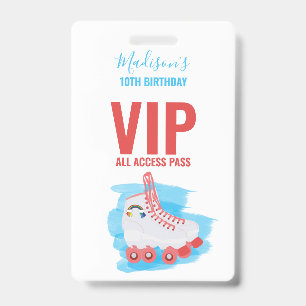 Custom Girl Birthday Party Roller Blading VIP Pass Badge