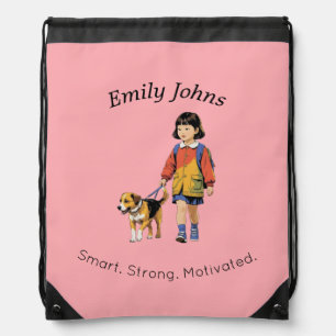 Custom Girl & Dog Drawstring Bag