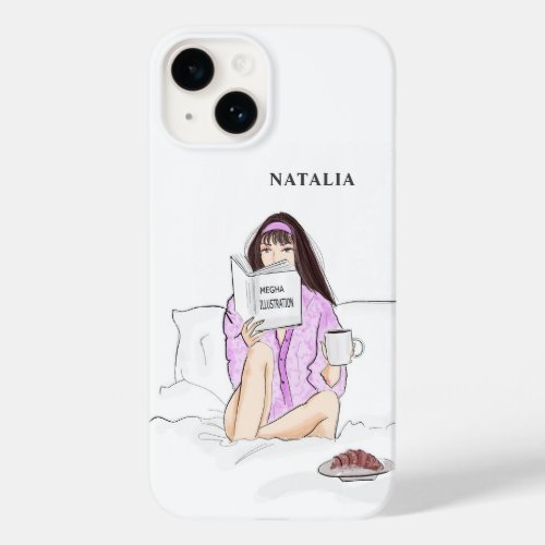 custom girl drinking coffee sketch Case_Mate iPhone 14 case