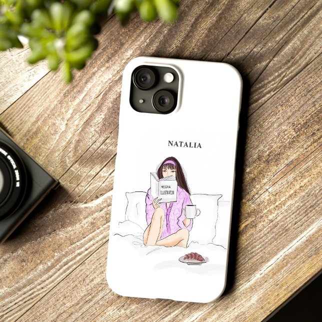 custom, girl drinking coffee, sketch, Case-Mate iPhone case (Creator Uploaded)