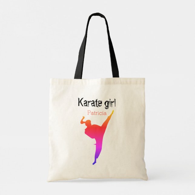 Custom Girl  kick Silhouette Martial Arts Karate Tote Bag (Back)