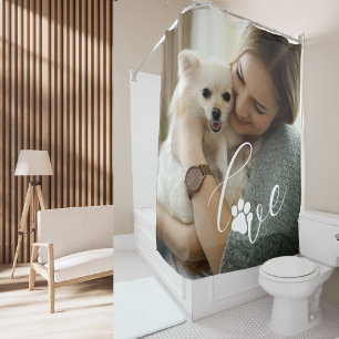 Custom Girl Love Dog Paw Prints Photo Personalized Shower Curtain