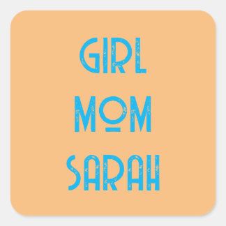 custom GIRL MOM BABY SHOWER peach Paper Plate Square Sticker