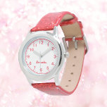 Custom Girl Name Red Glitter Strap Kid Watch<br><div class="desc">Custom Girl Name Red Glitter Strap Kid Watch</div>