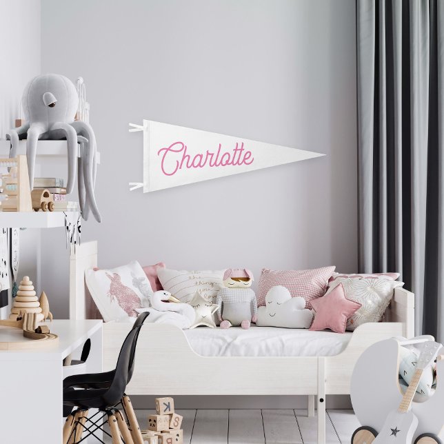 Custom Girl Name Script Pink White Kids Bedroom Pennant Flag (Custom Girl Name Script Pink White Kids Bedroom Pennant Flag
)