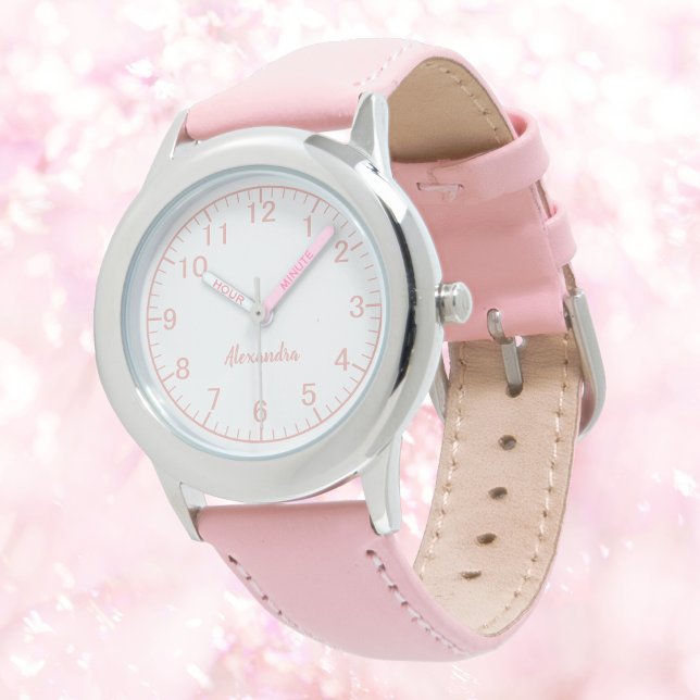 Custom Girl Name Stainless Steel Pink Strap Kid Watch (Creator Uploaded)